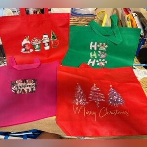 Hand Pressed Set of 4 Holiday Reusable Gift Bags!